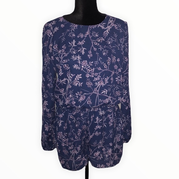 Urban Outfitters Luca Couture Purple Floral Long Sleeve Romper Medium - Picture 2 of 13